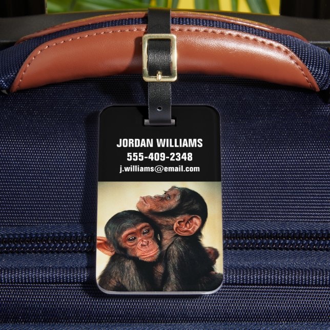 Niedliche Kleintiere | Chimpanzee Hug Gepäckanhänger (Vorderseite Insitu 2)