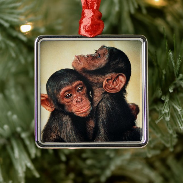 Niedliche Kleintiere | Chimpanzee Hug Ornament Aus Metall (Baum)