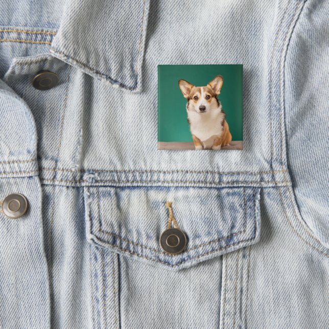 Niedliche Kleintiere | Corgi auf Aquamarin Button (Beispiel)