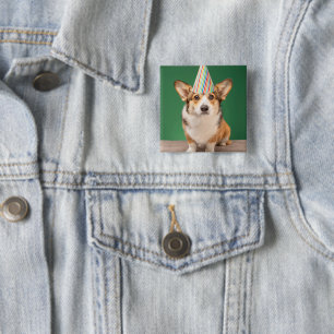 Niedliche Kleintiere   Corgi Birthday Welppy Button