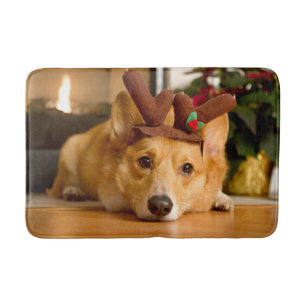 Niedliche Kleintiere   Corgi Christmas Reindeer Badematte