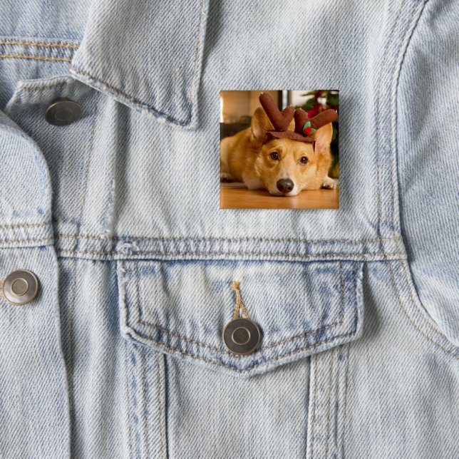 Niedliche Kleintiere | Corgi Christmas Reindeer Button (Beispiel)