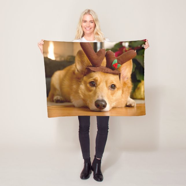 Niedliche Kleintiere | Corgi Christmas Reindeer Fleecedecke (Beispiel)
