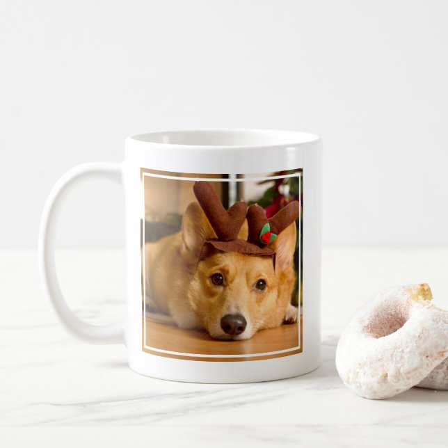 Niedliche Kleintiere | Corgi Christmas Reindeer Kaffeetasse (Mit Donut)