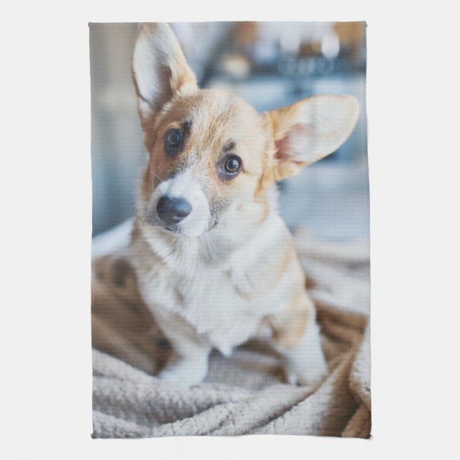 Niedliche Kleintiere | Corgi Head Tilt Geschirrtuch (Vertikal)