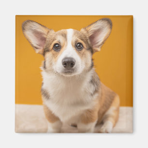 Niedliche Kleintiere Corgi Portrait auf Orange Magnet