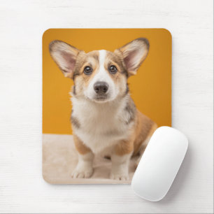Niedliche Kleintiere   Corgi Portrait auf Orange Mousepad