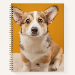 Niedliche Kleintiere Corgi Portrait auf Orange Notizbuch