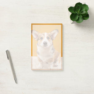 Niedliche Kleintiere Corgi Portrait auf Orange Post-it Klebezettel