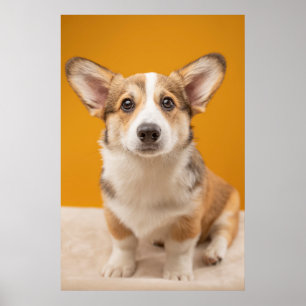 Niedliche Kleintiere   Corgi Portrait auf Orange Poster