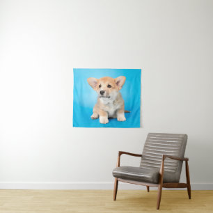Niedliche Kleintiere Corgi Puppy auf blau Wandteppich