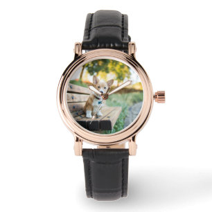 Niedliche Kleintiere   Corgi Puppy auf einer Parkb Armbanduhr