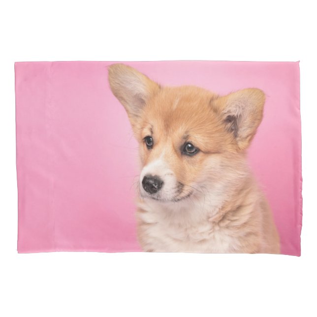 Niedliche Kleintiere | Corgi Puppy in Pink Kissenbezug (Vorderseite)