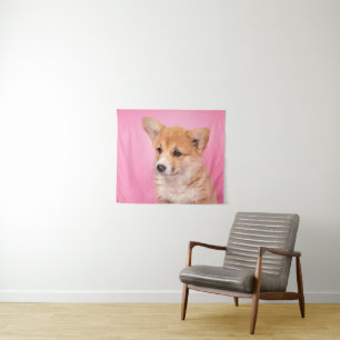Niedliche Kleintiere Corgi Puppy in Pink Wandteppich