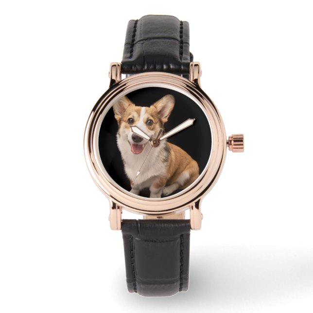 Niedliche Kleintiere | Corgi Puppy Smile Armbanduhr (Vorderseite)