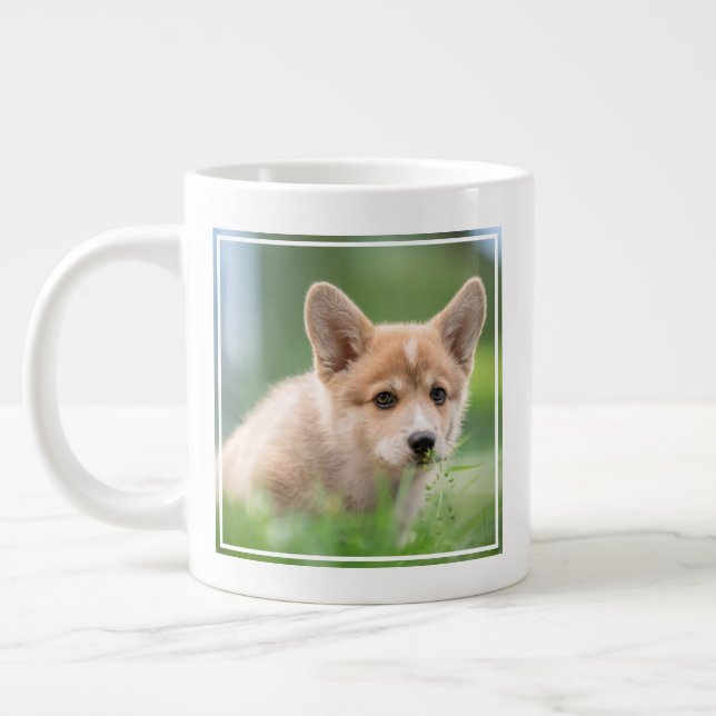 Niedliche Kleintiere | Corgi Welpe im Garten Jumbo-Tasse (Links)