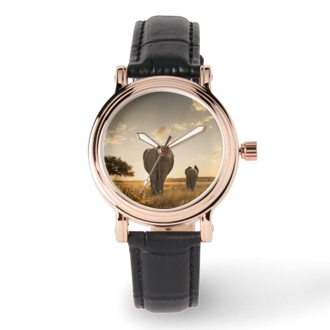 Niedliche Kleintiere | Elephant Calf & Mother Armbanduhr (Vorderseite)
