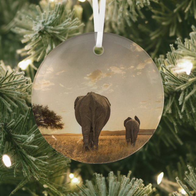 Niedliche Kleintiere | Elephant Calf & Mother Ornament Aus Glas (InSitu)