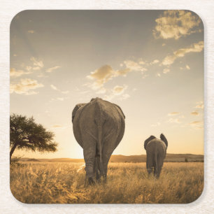 Niedliche Kleintiere Elephant Calf & Mother Rechteckiger Pappuntersetzer