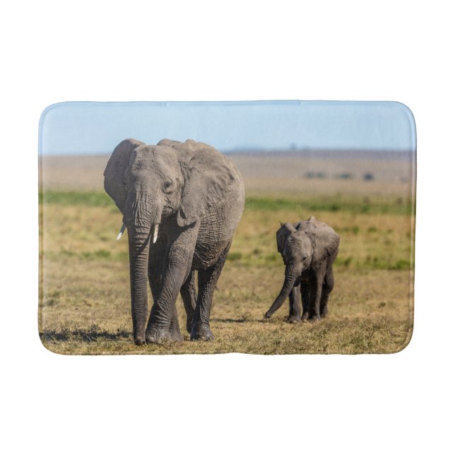 Niedliche Kleintiere | Elephant Mother & Baby Badematte (Vorderseite)