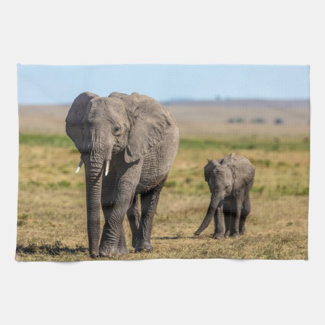 Niedliche Kleintiere | Elephant Mother & Baby Geschirrtuch (Horizontal)