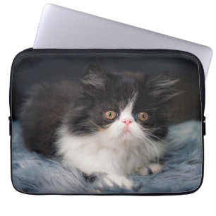 Niedliche Kleintiere   Fluffy B&W Kitten Laptopschutzhülle