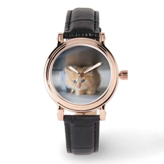 Niedliche Kleintiere | Fluffy Orange Kitten Armbanduhr (Vorderseite)