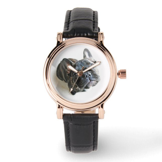 Niedliche Kleintiere | Französischer Bulldogge-Auf Armbanduhr (Vorderseite)