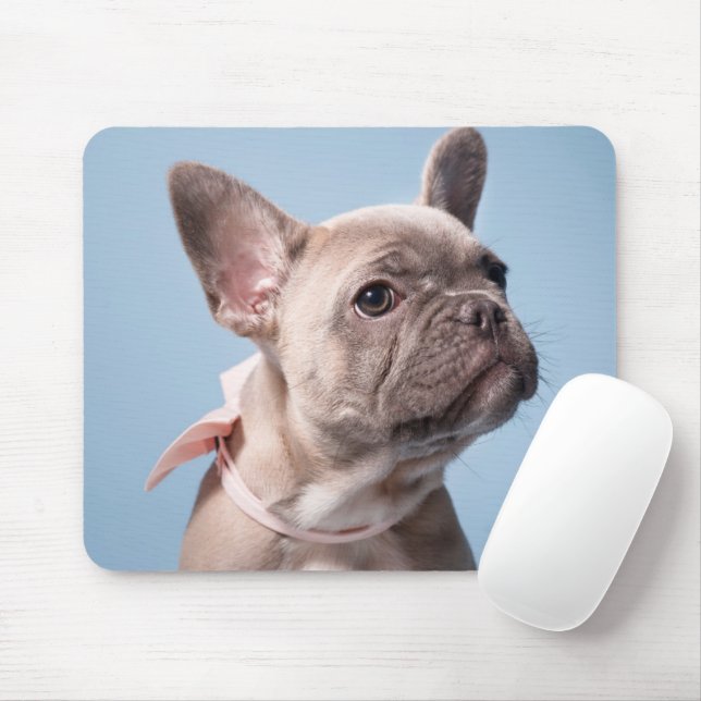 Niedliche Kleintiere | French Bulldog Pink Bow Mousepad (Mit Mouse)