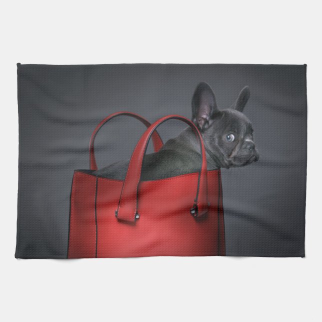 Niedliche Kleintiere | French Bulldog Red Hand Bag Geschirrtuch (Horizontal)