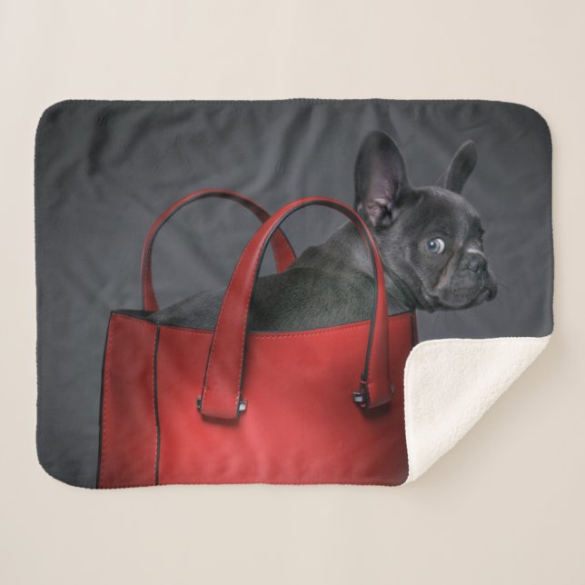 Niedliche Kleintiere | French Bulldog Red Hand Bag Sherpadecke (Vorderseite (Horizontal))