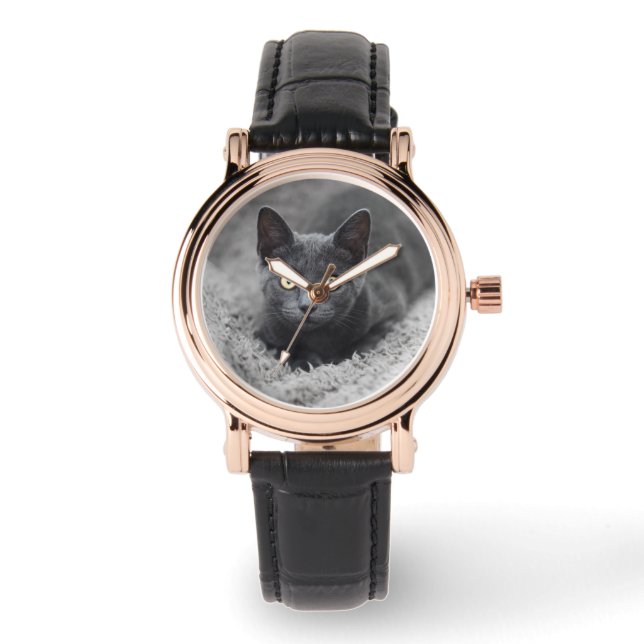 Niedliche Kleintiere | Graue Katze Armbanduhr (Vorderseite)