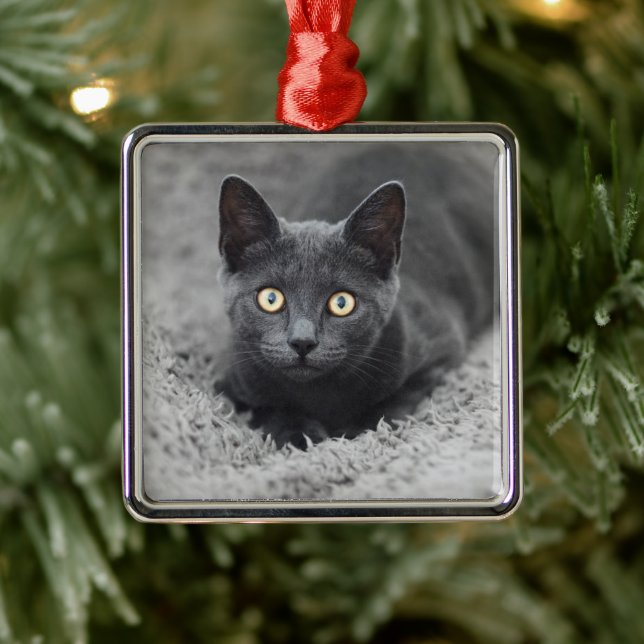 Niedliche Kleintiere | Graue Katze Ornament Aus Metall (Baum)