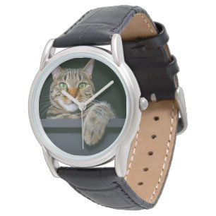 Niedliche Kleintiere   Grey Tabby Cat Face Armbanduhr