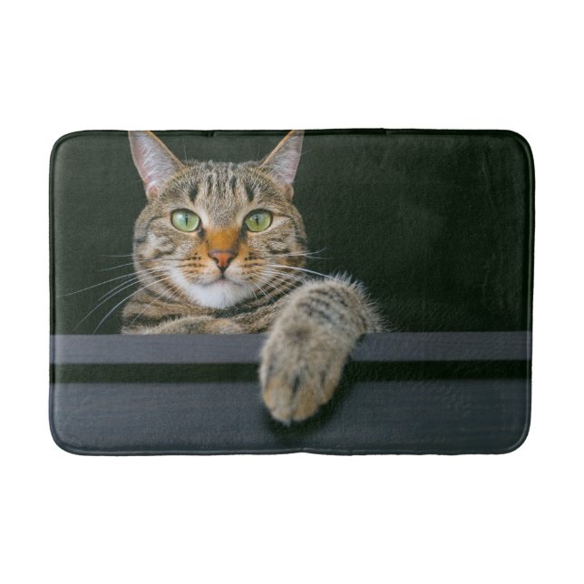 Niedliche Kleintiere | Grey Tabby Cat Face Badematte (Vorderseite)