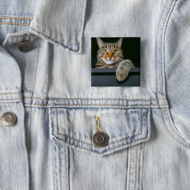 Niedliche Kleintiere | Grey Tabby Cat Face Button (Beispiel)