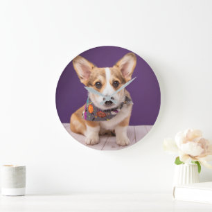Niedliche Kleintiere   Halloween Corgi Große Wanduhr