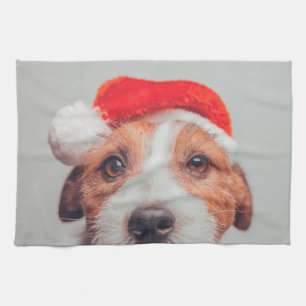 Niedliche Kleintiere   Jack Russell Dog Santa Clau Geschirrtuch