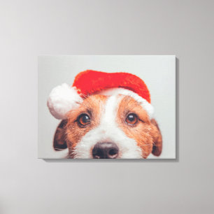 Niedliche Kleintiere   Jack Russell Dog Santa Clau Leinwanddruck