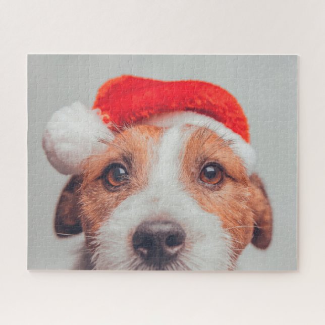 Niedliche Kleintiere | Jack Russell Dog Santa Clau Puzzle (Horizontal)