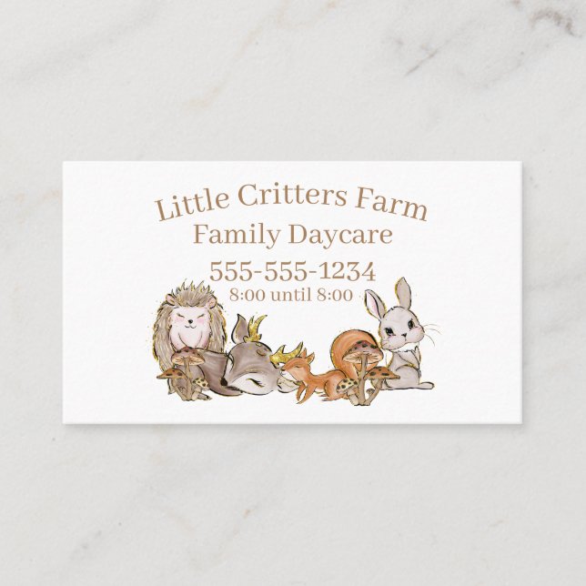 Niedliche Kleintiere Kinderbetreuung Beruflich Visitenkarte (Vorderseite)