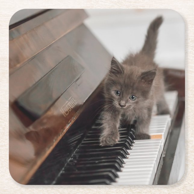 Niedliche Kleintiere | Kitten auf Piano Rechteckiger Pappuntersetzer (Vorderseite)