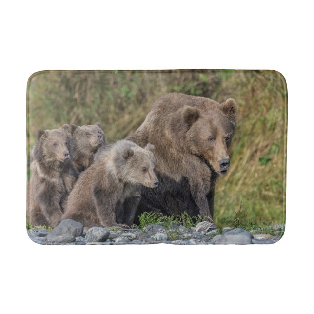 Niedliche Kleintiere | Kodiak Mama Bear & Cubs Badematte (Vorderseite)