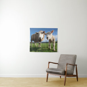 Niedliche Kleintiere Lamm und Mama Wandteppich