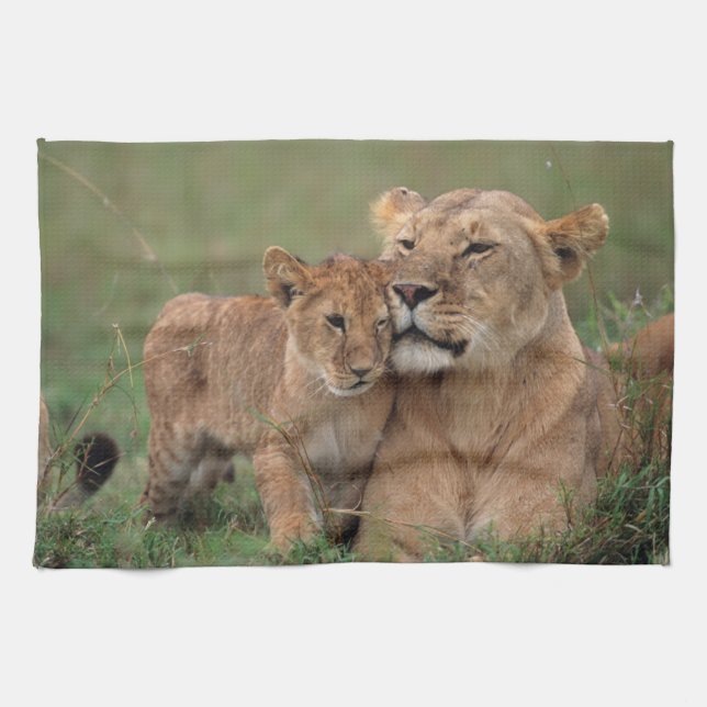 Niedliche Kleintiere | Lion Cub & Mother Geschirrtuch (Horizontal)
