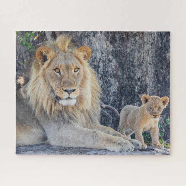 Niedliche Kleintiere | Löwe Vater & Cub Puzzle (Horizontal)