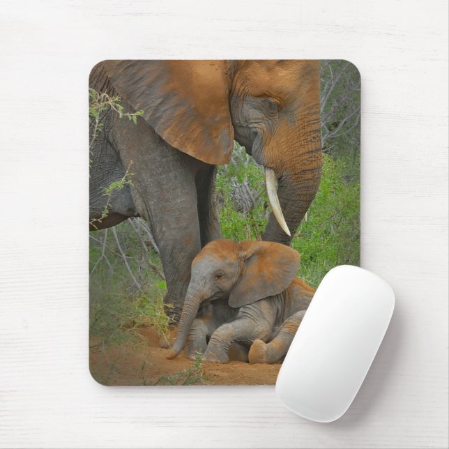Niedliche Kleintiere | Mama Elephant & Baby Mousepad (Mit Mouse)