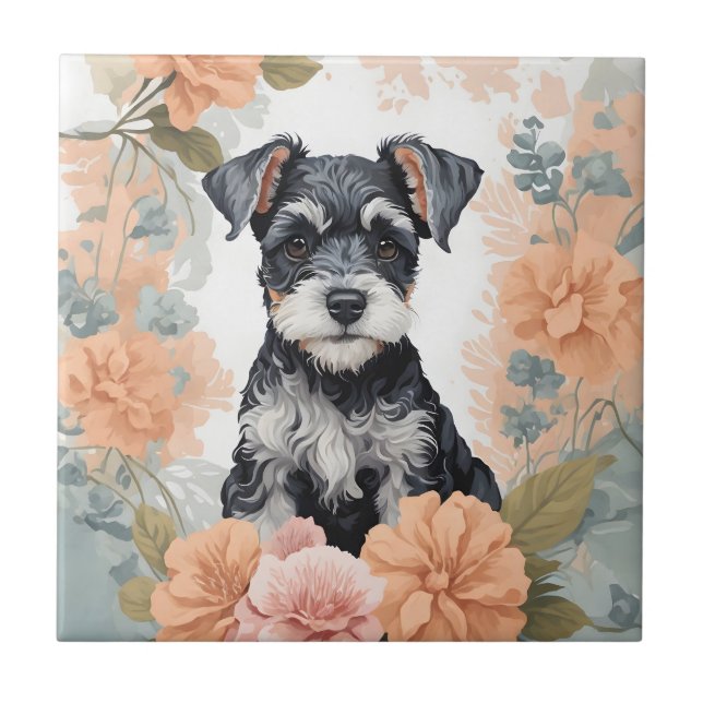 Niedliche Kleintiere - Miniature Schnauzer Fliese (Vorderseite)