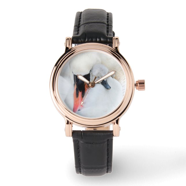 Niedliche Kleintiere | Mutter und Baby Mute Swan Armbanduhr (Vorderseite)