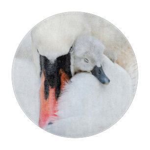 Niedliche Kleintiere   Mutter und Baby Mute Swan Schneidebrett